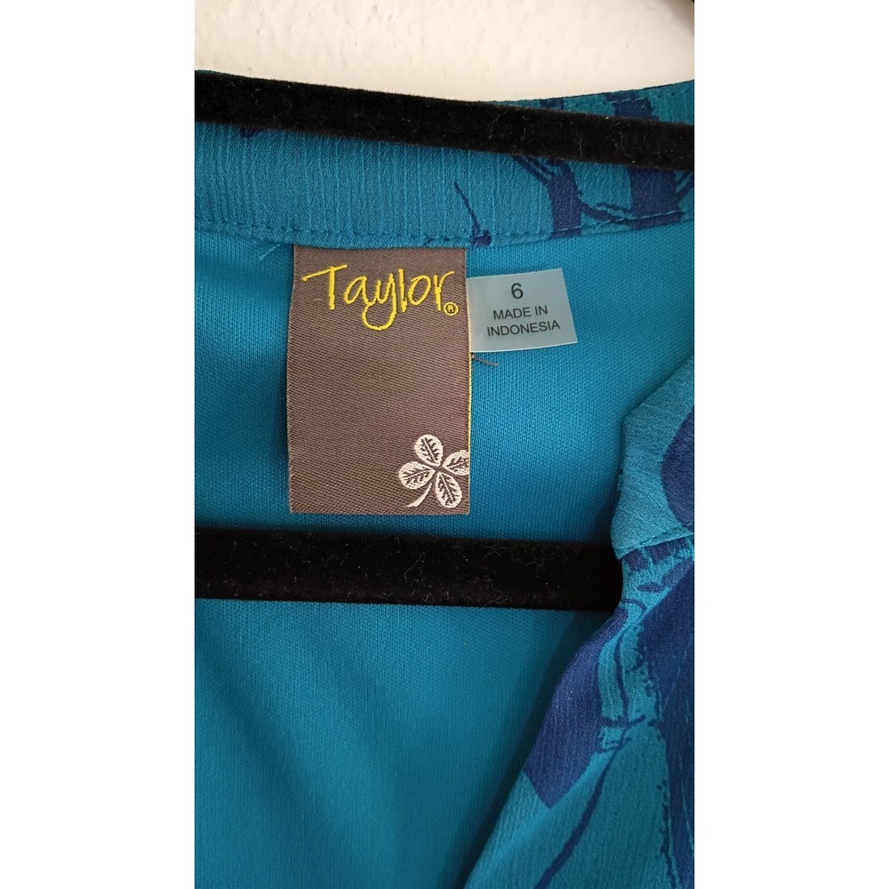 Taylor Teal Navy Blue Marble Print Tiered Maxi Dress Flutter Sleeve Sz 6 Cottage - Picture 3 of 7